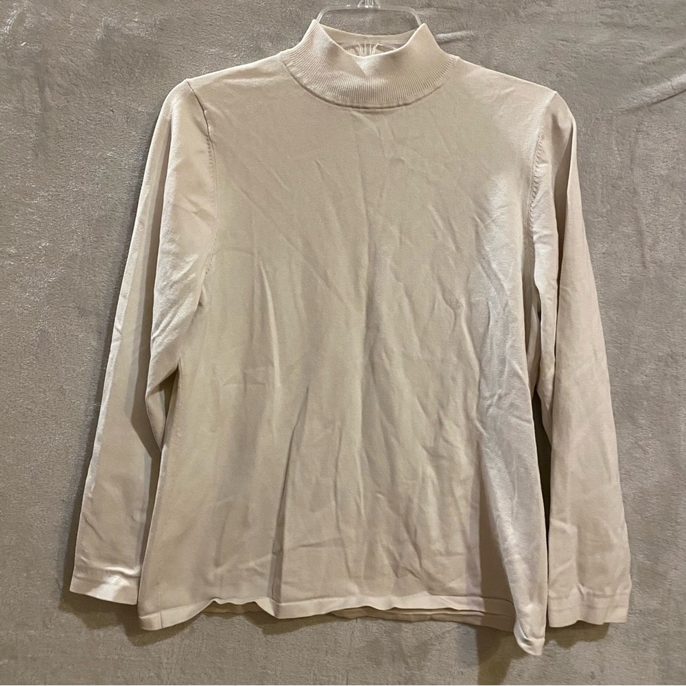 Pendleton Shirt Womens Large White Silk Blend Long Sleeve Mock Neck